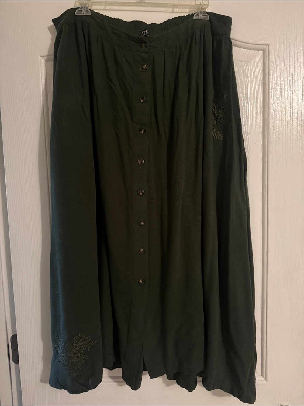 Disturbia Olive Green Button-Front Maxi Skirt - Picture 2 of 4